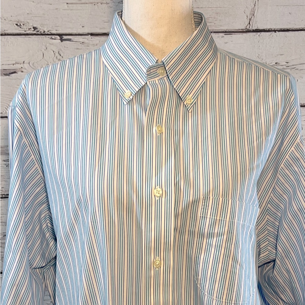 BROOKS BROTHERS The Original Polo Shirt/Slim-Fit Non-Iron Blue Stripe-16.5/34
